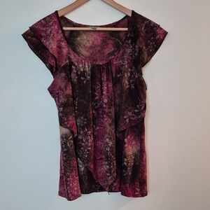 Vintage Y2K Whimsigoth Fairycore Top Flutter Sleeve Animal Floral Shimmer Size L